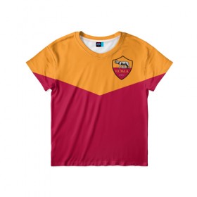 Детская футболка 3D с принтом A S Roma - Yellow and Red в Петрозаводске, 100% гипоаллергенный полиэфир | прямой крой, круглый вырез горловины, длина до линии бедер, чуть спущенное плечо, ткань немного тянется | рим | рома