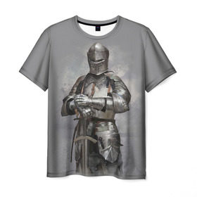 Мужская футболка 3D с принтом Рыцарь в Петрозаводске, 100% полиэфир | прямой крой, круглый вырез горловины, длина до линии бедер | боец | воин | доспехи | король | латы | меч | рыцарь