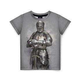 Детская футболка 3D с принтом Рыцарь в Петрозаводске, 100% гипоаллергенный полиэфир | прямой крой, круглый вырез горловины, длина до линии бедер, чуть спущенное плечо, ткань немного тянется | Тематика изображения на принте: боец | воин | доспехи | король | латы | меч | рыцарь