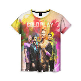 Женская футболка 3D с принтом Coldplay в Петрозаводске, 100% полиэфир ( синтетическое хлопкоподобное полотно) | прямой крой, круглый вырез горловины, длина до линии бедер | cold play | rock | колд плей | колд плэй | колдплей | колдплэй | рок
