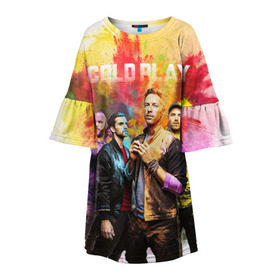 Детское платье 3D с принтом Coldplay в Петрозаводске, 100% полиэстер | прямой силуэт, чуть расширенный к низу. Круглая горловина, на рукавах — воланы | cold play | rock | колд плей | колд плэй | колдплей | колдплэй | рок