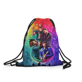 Рюкзак-мешок 3D с принтом Coldplay в Петрозаводске, 100% полиэстер | плотность ткани — 200 г/м2, размер — 35 х 45 см; лямки — толстые шнурки, застежка на шнуровке, без карманов и подкладки | Тематика изображения на принте: 