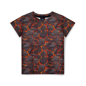Детская футболка 3D с принтом Голем в Петрозаводске, 100% гипоаллергенный полиэфир | прямой крой, круглый вырез горловины, длина до линии бедер, чуть спущенное плечо, ткань немного тянется | вулкан | голем | демон | жара | камень | лава | огонь | пламя | солнце