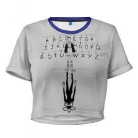 Женская футболка 3D укороченная с принтом Лампочки в Петрозаводске, 100% полиэстер | круглая горловина, длина футболки до линии талии, рукава с отворотами | stranger things | гирлянда | очень странные дела