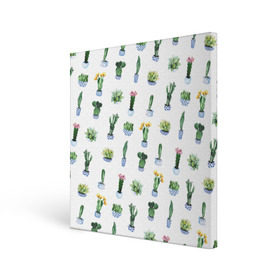 Холст квадратный с принтом Кактусы в Петрозаводске, 100% ПВХ |  | горшок | зеленый | кактус | принт | растение | флора | цветы