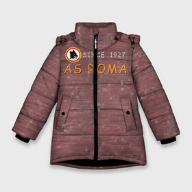 Зимняя куртка для девочек 3D с принтом A S Roma - Vintage No 3 в Петрозаводске, ткань верха — 100% полиэстер; подклад — 100% полиэстер, утеплитель — 100% полиэстер. | длина ниже бедра, удлиненная спинка, воротник стойка и отстегивающийся капюшон. Есть боковые карманы с листочкой на кнопках, утяжки по низу изделия и внутренний карман на молнии. 

Предусмотрены светоотражающий принт на спинке, радужный светоотражающий элемент на пуллере молнии и на резинке для утяжки. | рим | рома