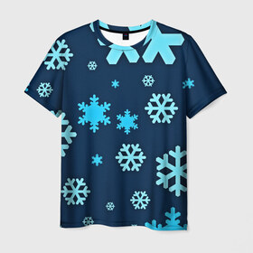 Мужская футболка 3D с принтом Снежинки в Петрозаводске, 100% полиэфир | прямой крой, круглый вырез горловины, длина до линии бедер | winter | зима | мороз | новый год | снег | снежинки | холод