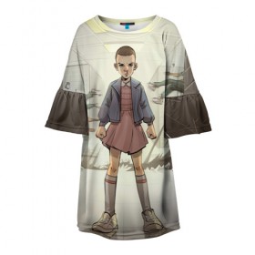 Детское платье 3D с принтом Girl в Петрозаводске, 100% полиэстер | прямой силуэт, чуть расширенный к низу. Круглая горловина, на рукавах — воланы | Тематика изображения на принте: stranger things | очень странные дела