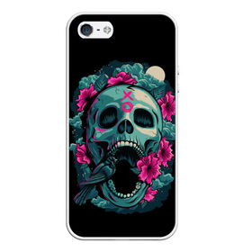 Чехол для iPhone 5/5S матовый с принтом Dia de Muertos в Петрозаводске, Силикон | Область печати: задняя сторона чехла, без боковых панелей | кости | праздник | птица | скелет | хэллоуин | цветы | череп