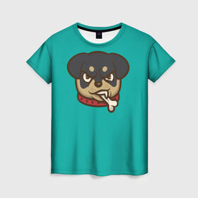 Женская футболка 3D с принтом Мультяшный ротвейлер. в Петрозаводске, 100% полиэфир ( синтетическое хлопкоподобное полотно) | прямой крой, круглый вырез горловины, длина до линии бедер | для детей. | косточка | ошейник | пес | собака