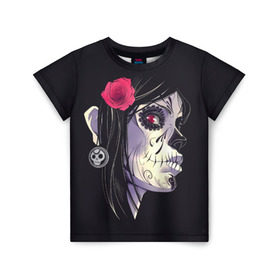 Детская футболка 3D с принтом Dia de Muertos в Петрозаводске, 100% гипоаллергенный полиэфир | прямой крой, круглый вырез горловины, длина до линии бедер, чуть спущенное плечо, ткань немного тянется | женщина | мексика | праздник | скелет | хэллоуин | череп
