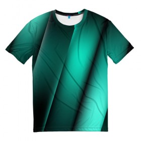 Мужская футболка 3D с принтом Emerald lines в Петрозаводске, 100% полиэфир | прямой крой, круглый вырез горловины, длина до линии бедер | абстракция | геометрия | зеленый