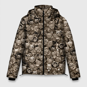 Мужская зимняя куртка 3D с принтом Зомби котики в Петрозаводске, верх — 100% полиэстер; подкладка — 100% полиэстер; утеплитель — 100% полиэстер | длина ниже бедра, свободный силуэт Оверсайз. Есть воротник-стойка, отстегивающийся капюшон и ветрозащитная планка. 

Боковые карманы с листочкой на кнопках и внутренний карман на молнии. | дохлый | животные | кот | коты | кошка | кошки | мертвый | паттерн | сепия | текстура | хеллоуин