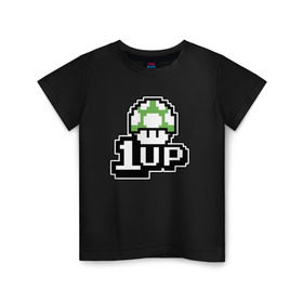 Детская футболка хлопок с принтом Mario 1up в Петрозаводске, 100% хлопок | круглый вырез горловины, полуприлегающий силуэт, длина до линии бедер | dandy | mario | гриб | денди | жизнь | марио | мухомор