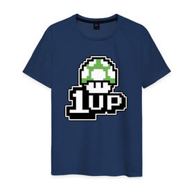 Мужская футболка хлопок с принтом Mario 1up в Петрозаводске, 100% хлопок | прямой крой, круглый вырез горловины, длина до линии бедер, слегка спущенное плечо. | dandy | mario | гриб | денди | жизнь | марио | мухомор