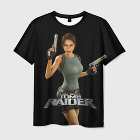 Мужская футболка 3D с принтом TOMB RAIDER в Петрозаводске, 100% полиэфир | прямой крой, круглый вырез горловины, длина до линии бедер | Тематика изображения на принте: game | girl | gun | lara croft | tomb raider | девушка | игра | оружие | пистолет