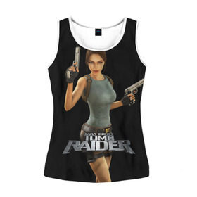 Женская майка 3D с принтом TOMB RAIDER в Петрозаводске, 100% полиэстер | круглая горловина, прямой силуэт, длина до линии бедра | game | girl | gun | lara croft | tomb raider | девушка | игра | оружие | пистолет