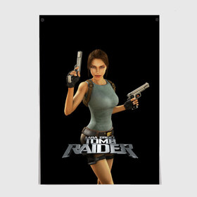 Постер с принтом TOMB RAIDER в Петрозаводске, 100% бумага
 | бумага, плотность 150 мг. Матовая, но за счет высокого коэффициента гладкости имеет небольшой блеск и дает на свету блики, но в отличии от глянцевой бумаги не покрыта лаком | game | girl | gun | lara croft | tomb raider | девушка | игра | оружие | пистолет