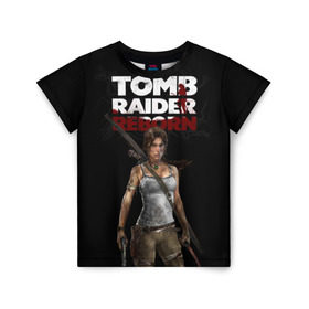 Детская футболка 3D с принтом TOMB RAIDER в Петрозаводске, 100% гипоаллергенный полиэфир | прямой крой, круглый вырез горловины, длина до линии бедер, чуть спущенное плечо, ткань немного тянется | Тематика изображения на принте: game | girl | gun | lara croft | tomb raider | девушка | игра | оружие | пистолет