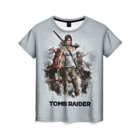 Женская футболка 3D с принтом TOMB RAIDER в Петрозаводске, 100% полиэфир ( синтетическое хлопкоподобное полотно) | прямой крой, круглый вырез горловины, длина до линии бедер | game | girl | gun | lara croft | tomb raider | девушка | игра | оружие | пистолет
