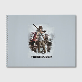Альбом для рисования с принтом TOMB RAIDER в Петрозаводске, 100% бумага
 | матовая бумага, плотность 200 мг. | game | girl | gun | lara croft | tomb raider | девушка | игра | оружие | пистолет