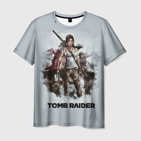 Мужская футболка 3D с принтом TOMB RAIDER в Петрозаводске, 100% полиэфир | прямой крой, круглый вырез горловины, длина до линии бедер | game | girl | gun | lara croft | tomb raider | девушка | игра | оружие | пистолет