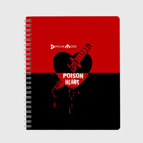 Тетрадь с принтом Poison heart в Петрозаводске, 100% бумага | 48 листов, плотность листов — 60 г/м2, плотность картонной обложки — 250 г/м2. Листы скреплены сбоку удобной пружинной спиралью. Уголки страниц и обложки скругленные. Цвет линий — светло-серый
 | depeche mode | альтернативный | вестник моды | депеш мод | дэйв гаан | индастриал | клинок | красное | кровь капли | мартин гор | музыка | надпись | новая волна | нож | рок | сердце | синти поп | черное