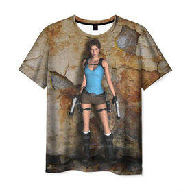 Мужская футболка 3D с принтом TOMB RAIDER в Петрозаводске, 100% полиэфир | прямой крой, круглый вырез горловины, длина до линии бедер | Тематика изображения на принте: game | girl | gun | lara croft | tomb raider | девушка | игра | оружие | пистолет