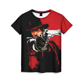 Женская футболка 3D с принтом Red Dead Redemption в Петрозаводске, 100% полиэфир ( синтетическое хлопкоподобное полотно) | прямой крой, круглый вырез горловины, длина до линии бедер | cowboy | game | gun | jim | red dead redemption | rockstar | west | вестерн | дикий запад | игра | ковбой | оружие | пистолет