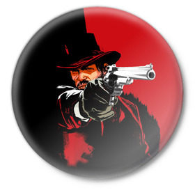 Значок с принтом Red Dead Redemption в Петрозаводске,  металл | круглая форма, металлическая застежка в виде булавки | cowboy | game | gun | jim | red dead redemption | rockstar | west | вестерн | дикий запад | игра | ковбой | оружие | пистолет