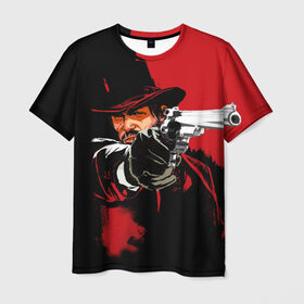 Мужская футболка 3D с принтом Red Dead Redemption в Петрозаводске, 100% полиэфир | прямой крой, круглый вырез горловины, длина до линии бедер | cowboy | game | gun | jim | red dead redemption | rockstar | west | вестерн | дикий запад | игра | ковбой | оружие | пистолет