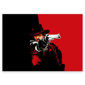 Поздравительная открытка с принтом Red Dead Redemption в Петрозаводске, 100% бумага | плотность бумаги 280 г/м2, матовая, на обратной стороне линовка и место для марки
 | cowboy | game | gun | jim | red dead redemption | rockstar | west | вестерн | дикий запад | игра | ковбой | оружие | пистолет