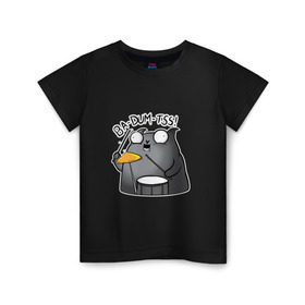 Детская футболка хлопок с принтом Ba-Dum-Tss! в Петрозаводске, 100% хлопок | круглый вырез горловины, полуприлегающий силуэт, длина до линии бедер | ba dum tss | mem | ба дум тс | барабан | каламбур | кот | мем | мемас | шутка