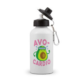 Бутылка спортивная с принтом Avo-Cardio в Петрозаводске, металл | емкость — 500 мл, в комплекте две пластиковые крышки и карабин для крепления | авокадо | еда | кардио | спорт
