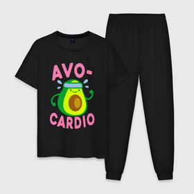 Мужская пижама хлопок с принтом Avo-Cardio в Петрозаводске, 100% хлопок | брюки и футболка прямого кроя, без карманов, на брюках мягкая резинка на поясе и по низу штанин
 | Тематика изображения на принте: авокадо | еда | кардио | спорт