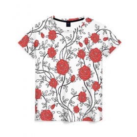 Женская футболка 3D с принтом Сад из Роз в Петрозаводске, 100% полиэфир ( синтетическое хлопкоподобное полотно) | прямой крой, круглый вырез горловины, длина до линии бедер | 