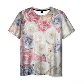 Мужская футболка 3D с принтом Букет из роз в Петрозаводске, 100% полиэфир | прямой крой, круглый вырез горловины, длина до линии бедер | розы | цветы