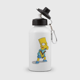 Бутылка спортивная с принтом Bart Simpson в Петрозаводске, металл | емкость — 500 мл, в комплекте две пластиковые крышки и карабин для крепления | Тематика изображения на принте: барт | разбойник | рогатка. | симпсоны