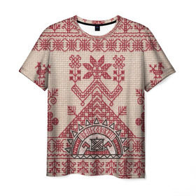 Мужская футболка 3D с принтом Новогодний ковер в Петрозаводске, 100% полиэфир | прямой крой, круглый вырез горловины, длина до линии бедер | вышивка | текстура | ткань | узоры