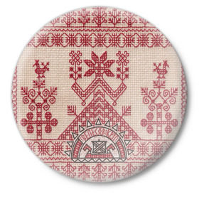 Значок с принтом Новогодний ковер в Петрозаводске,  металл | круглая форма, металлическая застежка в виде булавки | вышивка | текстура | ткань | узоры
