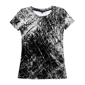 Женская футболка 3D с принтом Просто штрихи в Петрозаводске, 100% полиэфир ( синтетическое хлопкоподобное полотно) | прямой крой, круглый вырез горловины, длина до линии бедер | абстракция | абстракция красок | брызги красок | краска | потертость красок | текстура | царапины | черно белый | штрихи