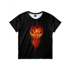Детская футболка 3D с принтом Огненное перо в Петрозаводске, 100% гипоаллергенный полиэфир | прямой крой, круглый вырез горловины, длина до линии бедер, чуть спущенное плечо, ткань немного тянется | fire | flame | in fire | smoke | в огне | дым | огненное перо | огненный | огонь