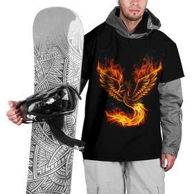 Накидка на куртку 3D с принтом Феникс в Петрозаводске, 100% полиэстер |  | fire | flame | in fire | smoke | в огне | дым | огненный | огонь
