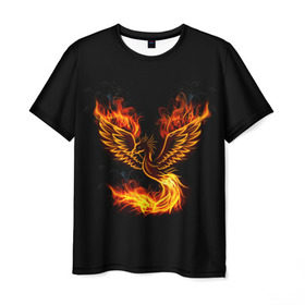 Мужская футболка 3D с принтом Феникс в Петрозаводске, 100% полиэфир | прямой крой, круглый вырез горловины, длина до линии бедер | Тематика изображения на принте: fire | flame | in fire | smoke | в огне | дым | огненный | огонь