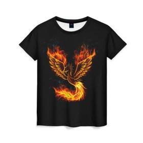 Женская футболка 3D с принтом Феникс в Петрозаводске, 100% полиэфир ( синтетическое хлопкоподобное полотно) | прямой крой, круглый вырез горловины, длина до линии бедер | fire | flame | in fire | smoke | в огне | дым | огненный | огонь