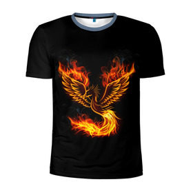 Мужская футболка 3D спортивная с принтом Феникс в Петрозаводске, 100% полиэстер с улучшенными характеристиками | приталенный силуэт, круглая горловина, широкие плечи, сужается к линии бедра | fire | flame | in fire | smoke | в огне | дым | огненный | огонь