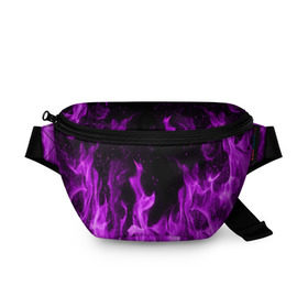 Поясная сумка 3D с принтом Фиолетовый огонь в Петрозаводске, 100% полиэстер | плотная ткань, ремень с регулируемой длиной, внутри несколько карманов для мелочей, основное отделение и карман с обратной стороны сумки застегиваются на молнию | лиловый | пламя | яркий