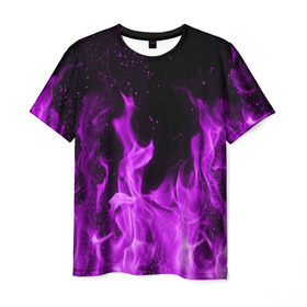 Мужская футболка 3D с принтом Фиолетовый огонь в Петрозаводске, 100% полиэфир | прямой крой, круглый вырез горловины, длина до линии бедер | Тематика изображения на принте: лиловый | пламя | яркий