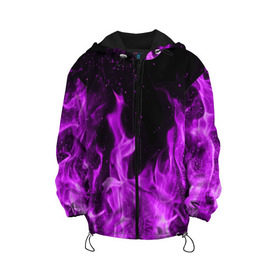 Детская куртка 3D с принтом Фиолетовый огонь в Петрозаводске, 100% полиэстер | застежка — молния, подол и капюшон оформлены резинкой с фиксаторами, по бокам — два кармана без застежек, один потайной карман на груди, плотность верхнего слоя — 90 г/м2; плотность флисового подклада — 260 г/м2 | лиловый | пламя | яркий
