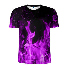 Мужская футболка 3D спортивная с принтом Фиолетовый огонь в Петрозаводске, 100% полиэстер с улучшенными характеристиками | приталенный силуэт, круглая горловина, широкие плечи, сужается к линии бедра | лиловый | пламя | яркий